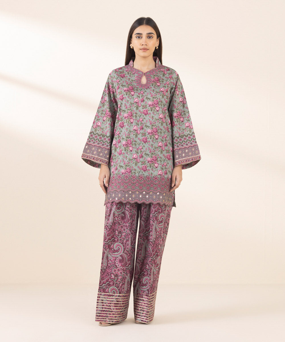 Women's Unstitched Lawn Embroidered Multi 2 Piece Suit