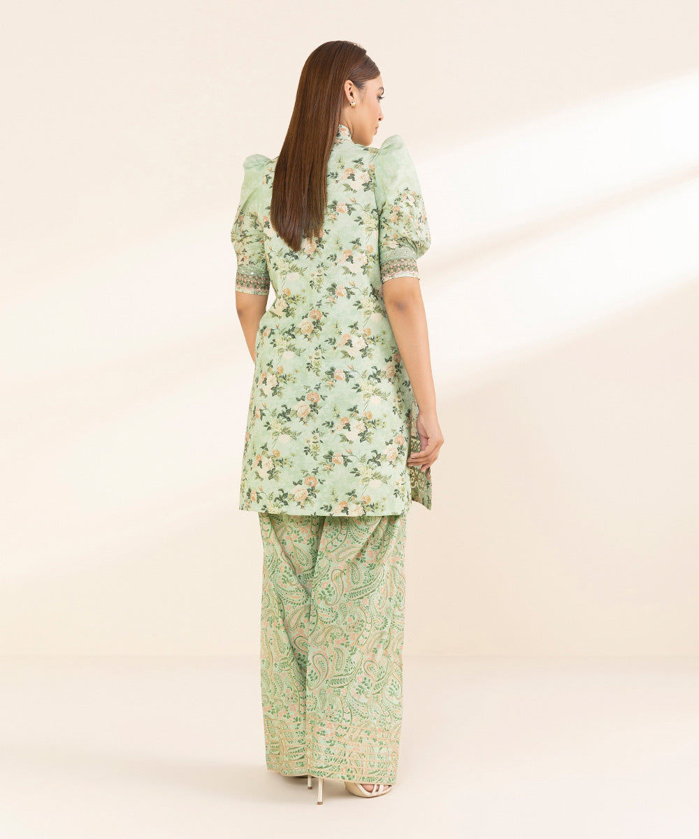 Women's Unstitched Zari Lawn Embroidered Green 2 Piece Suit