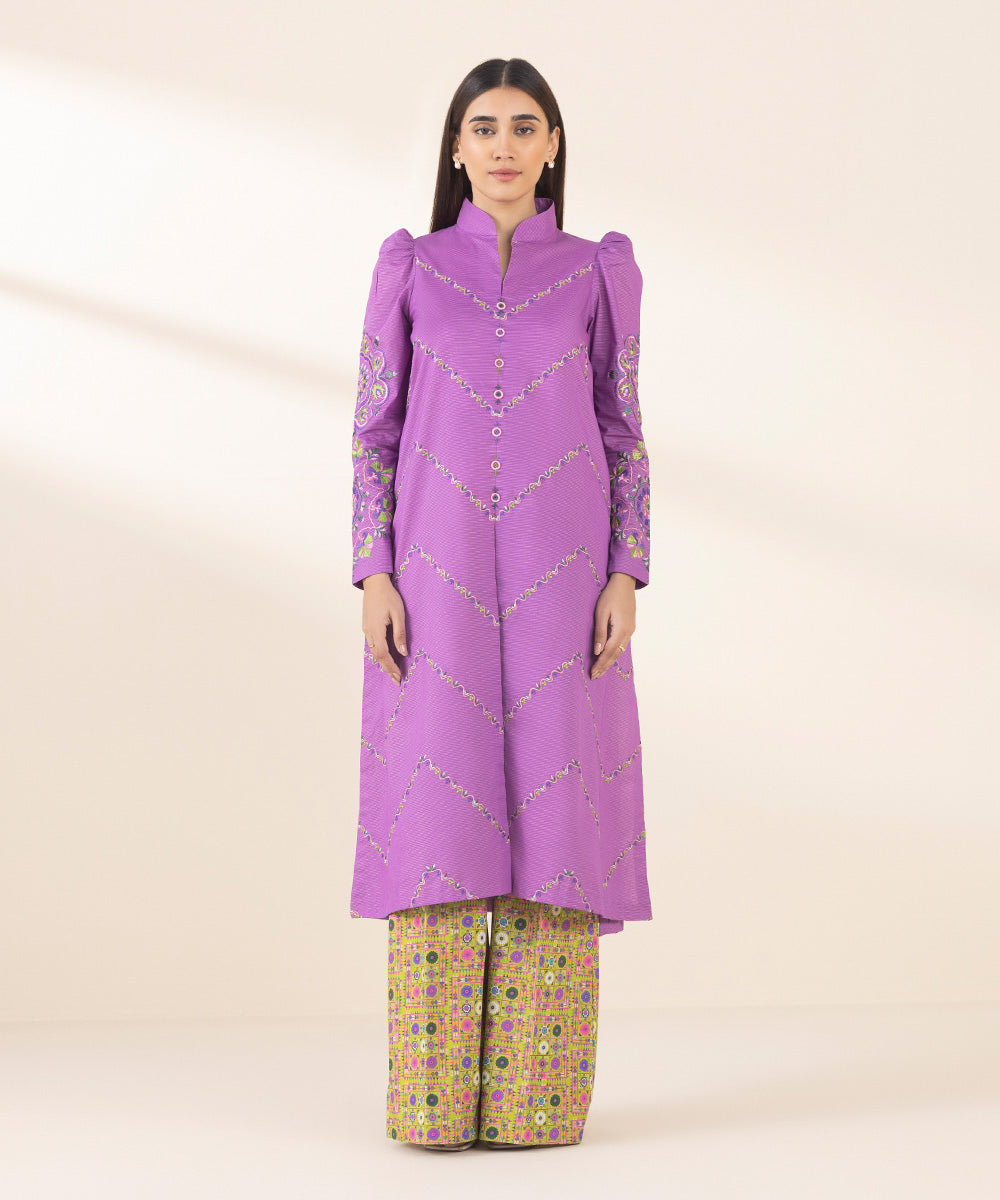 Women's Unstitched Zari Lawn Embroidered Purple 2 Piece Suit