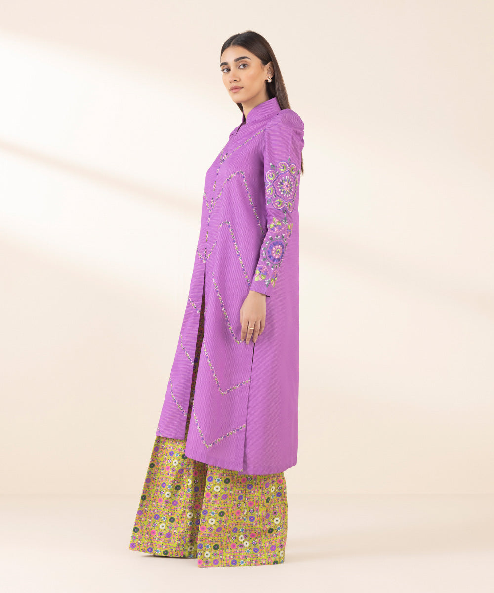 Women's Unstitched Zari Lawn Embroidered Purple 2 Piece Suit