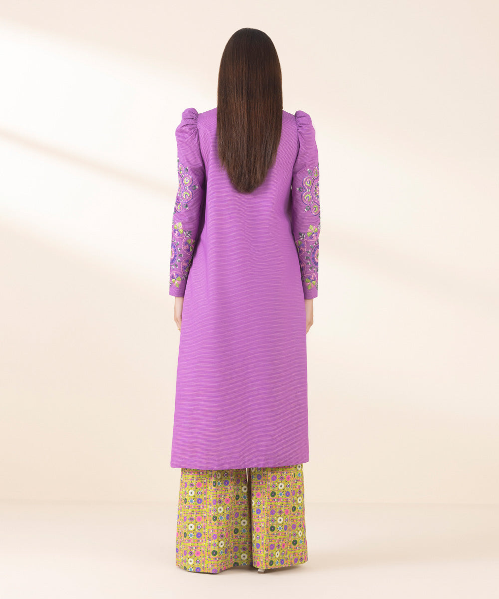 Women's Unstitched Zari Lawn Embroidered Purple 2 Piece Suit