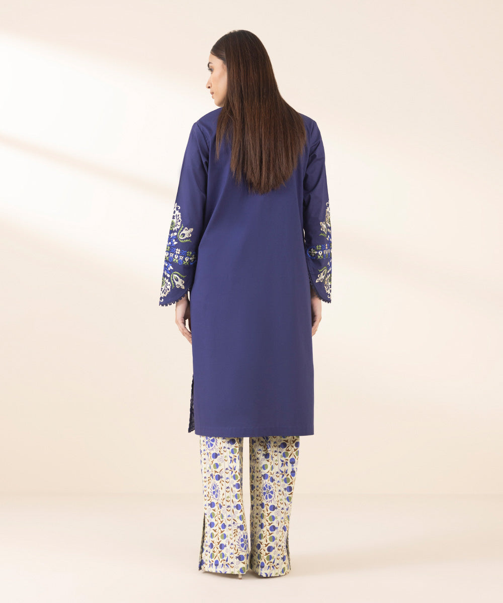 Women's Unstitched Lawn Embroidered Blue 2 Piece Suit