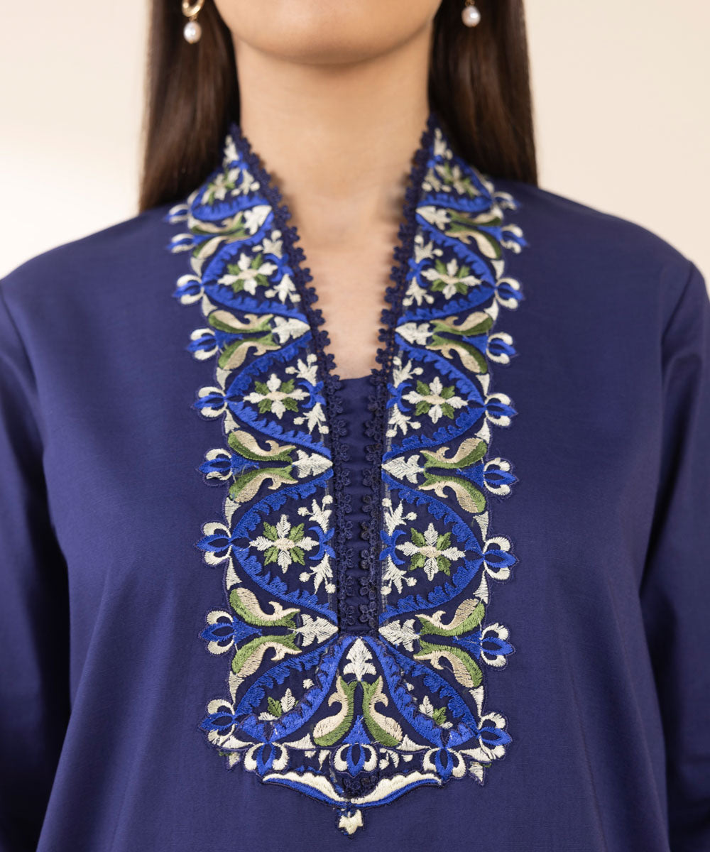 Women's Unstitched Lawn Embroidered Blue 2 Piece Suit