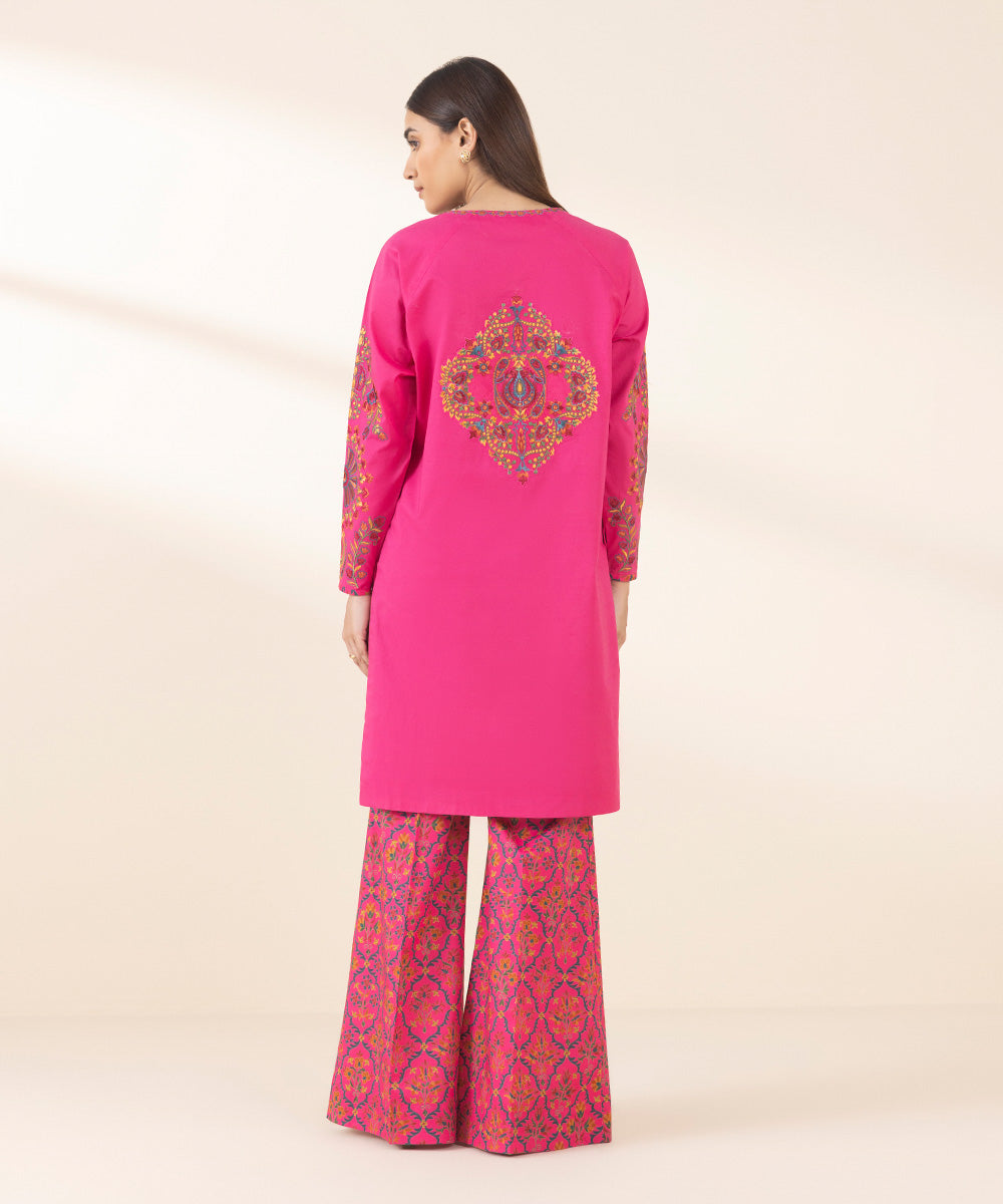 Women's Unstitched Lawn Embroidered Pink 2 Piece Suit