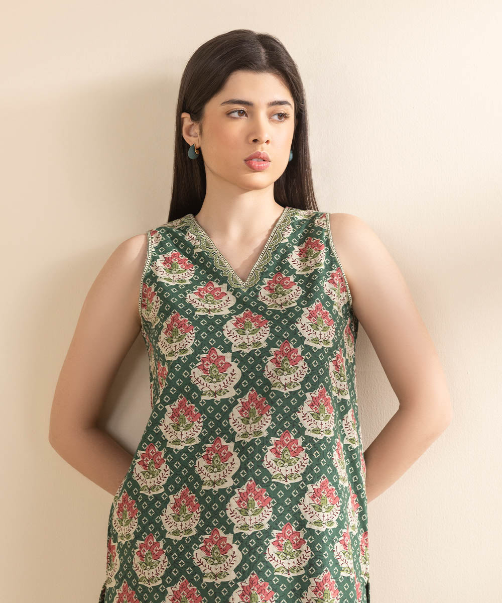 Unstitched Women's Embroidered Lawn Green Shirt Trousers