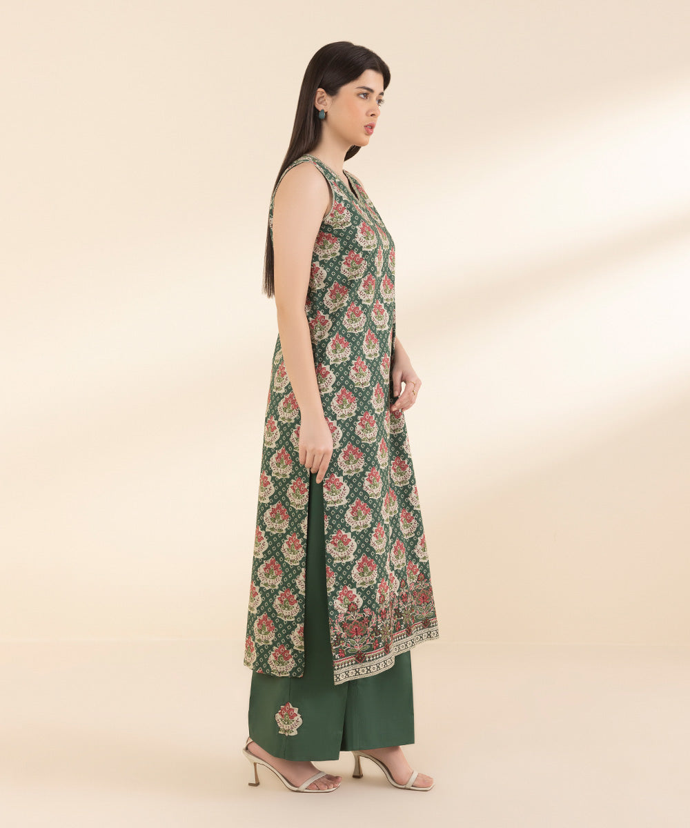 Unstitched Women's Embroidered Lawn Green Shirt Trousers