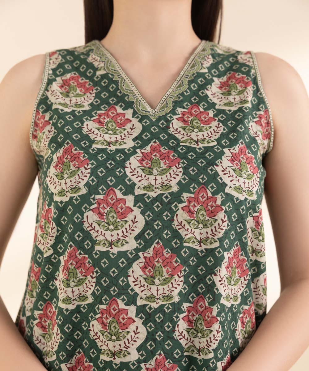Unstitched Women's Embroidered Lawn Green Shirt Trousers