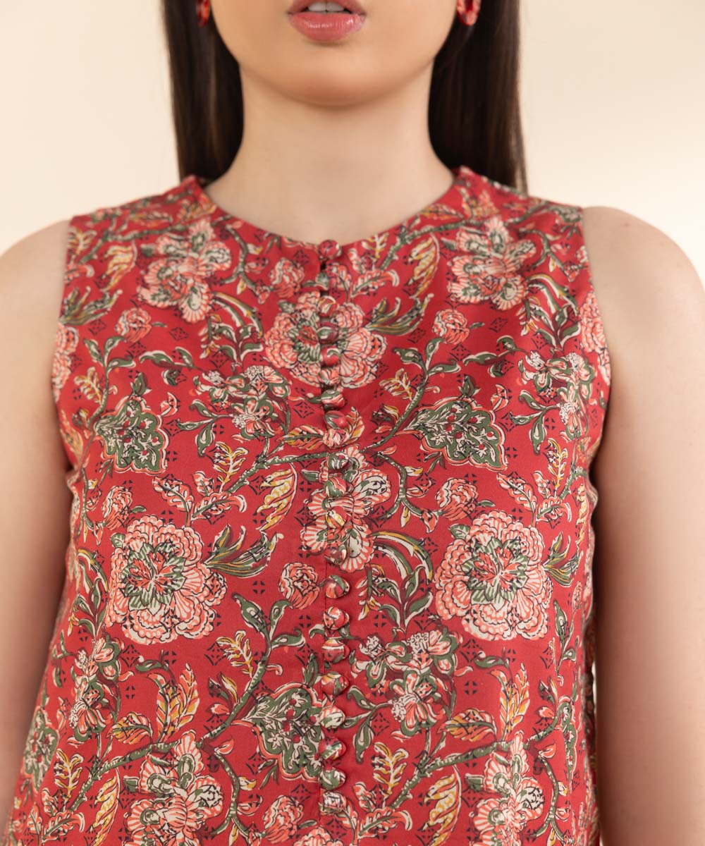 Unstitched Women's Embroidered Lawn Red Shirt Trousers
