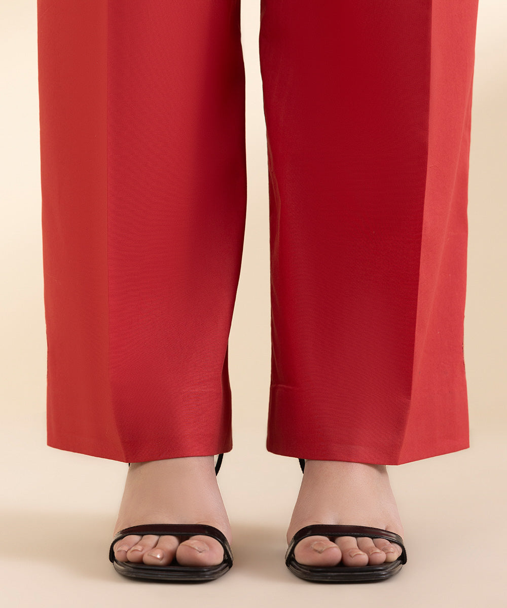 Unstitched Women's Embroidered Lawn Red Shirt Trousers