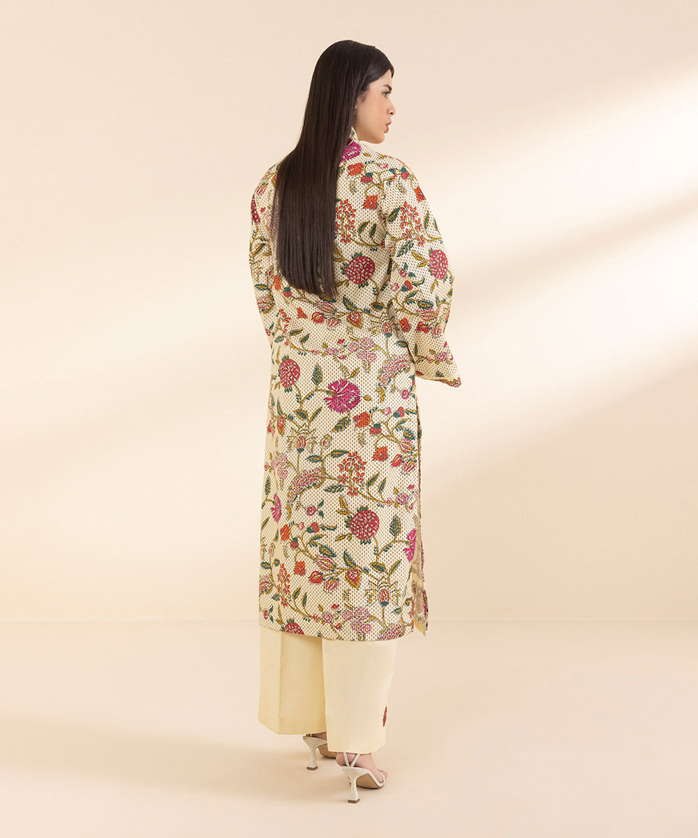 Unstitched Women's Embroidered Lawn Beige Shirt Trousers