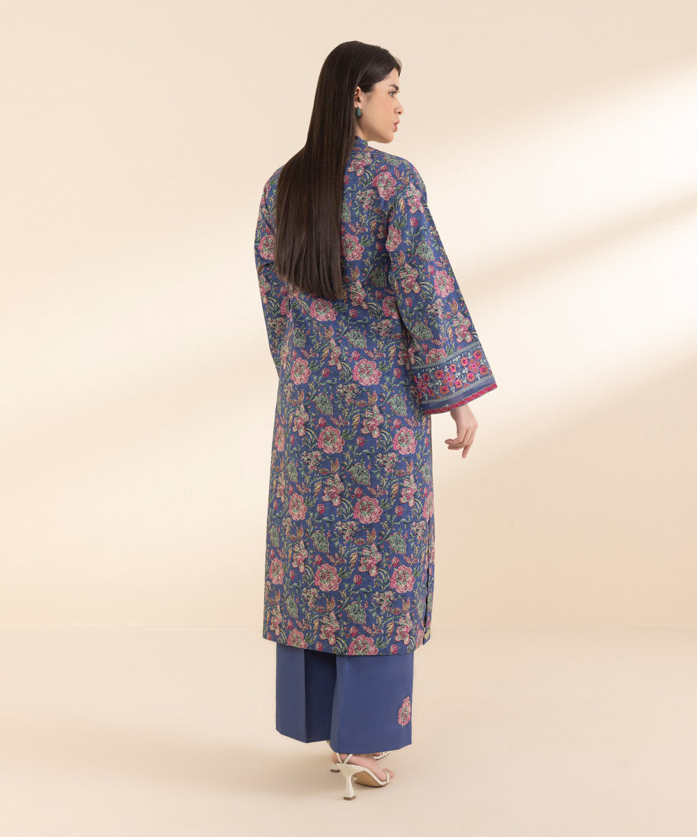 Unstitched Women's Embroidered Lawn Blue Shirt Trousers