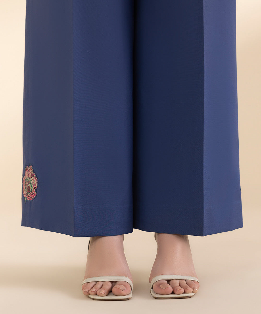 Unstitched Women's Embroidered Lawn Blue Shirt Trousers