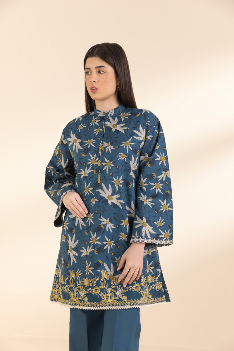 Unstitched Women's Embroidered Lawn Blue Shirt Trousers
