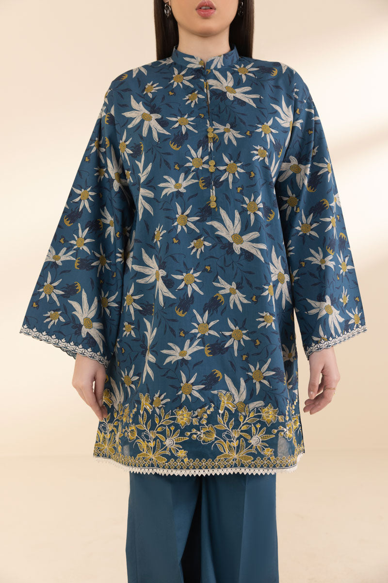 Unstitched Women's Embroidered Lawn Blue Shirt Trousers