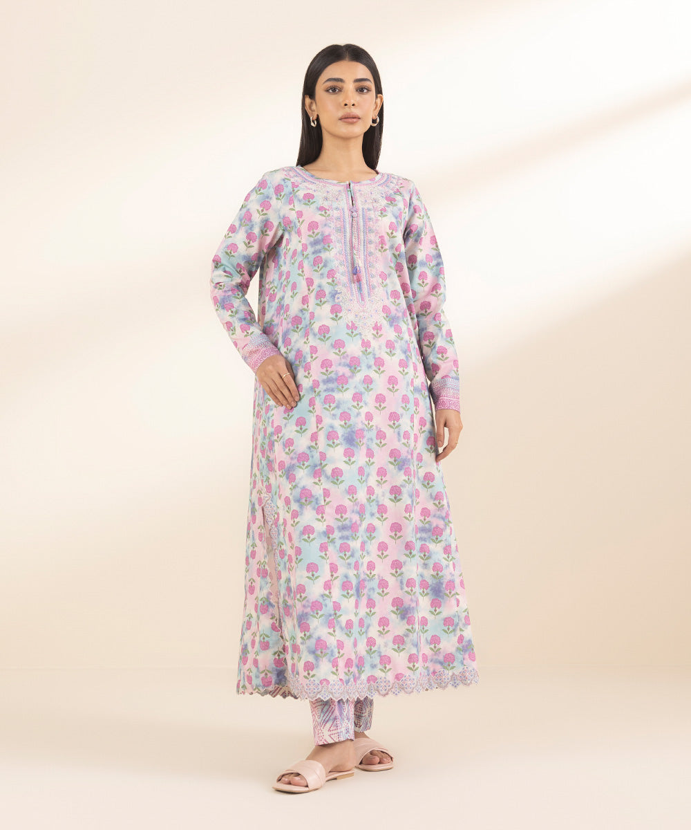 Unstitched Women's Embroidered Lawn Multi Shirt Trousers
