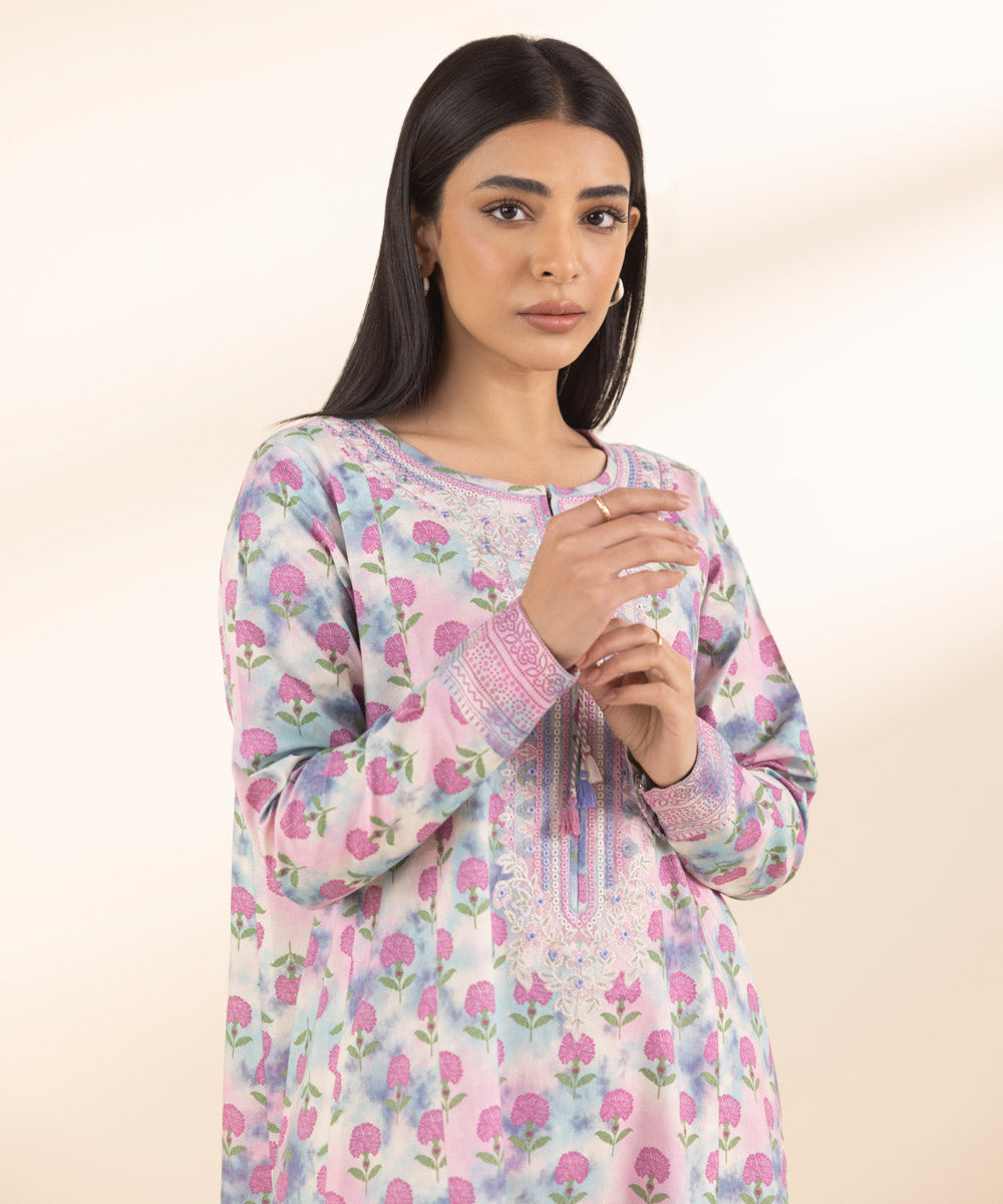 Unstitched Women's Embroidered Lawn Multi Shirt Trousers
