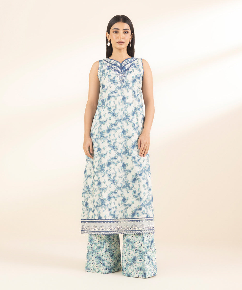 Unstitched Women's Embroidered Lawn Off White Shirt Trousers