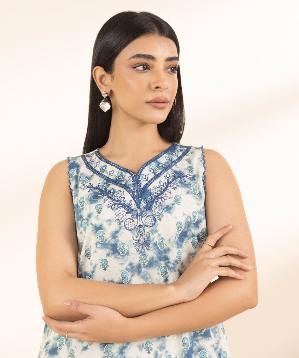 Unstitched Women's Embroidered Lawn Off White Shirt Trousers