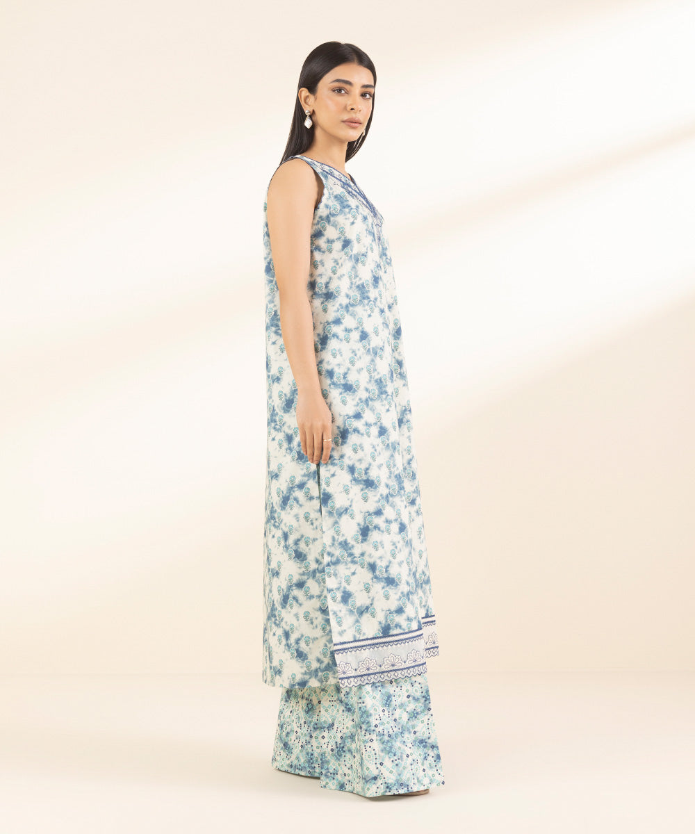 Unstitched Women's Embroidered Lawn Off White Shirt Trousers