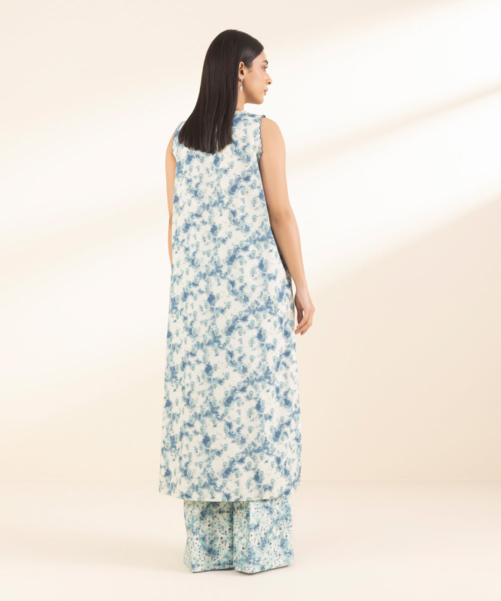 Unstitched Women's Embroidered Lawn Off White Shirt Trousers