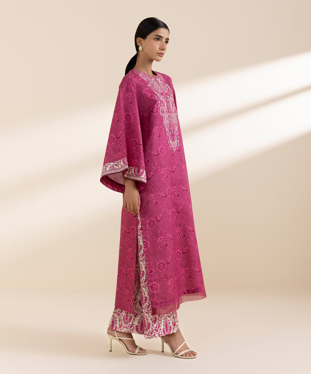 Women's Unstitched Lawn Embroidered Pink 2 Piece Suit