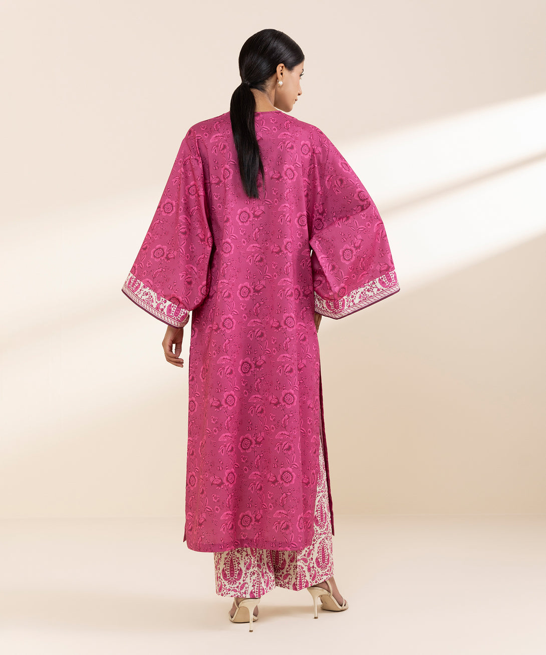 Women's Unstitched Lawn Embroidered Pink 2 Piece Suit