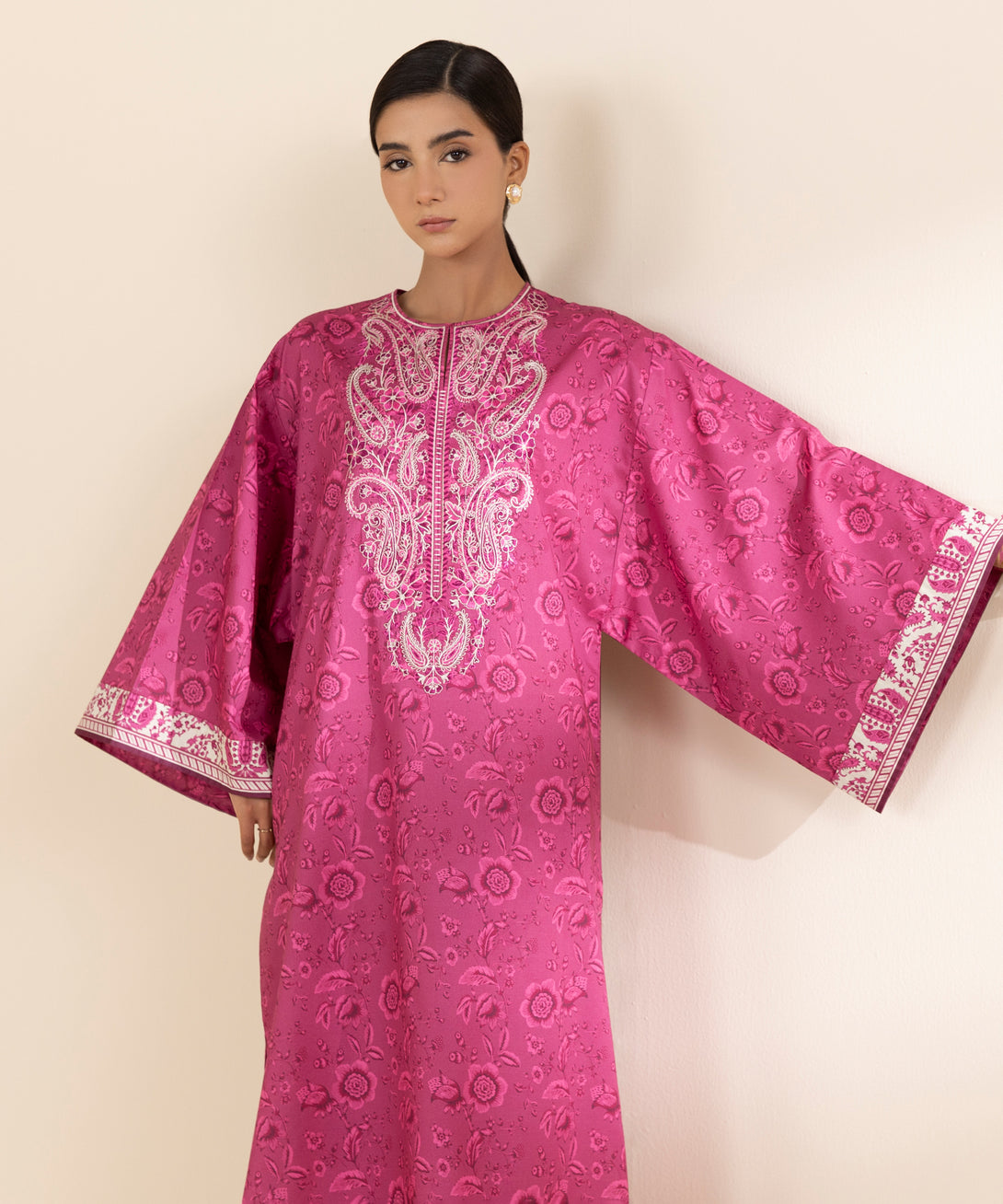 Women's Unstitched Lawn Embroidered Pink 2 Piece Suit