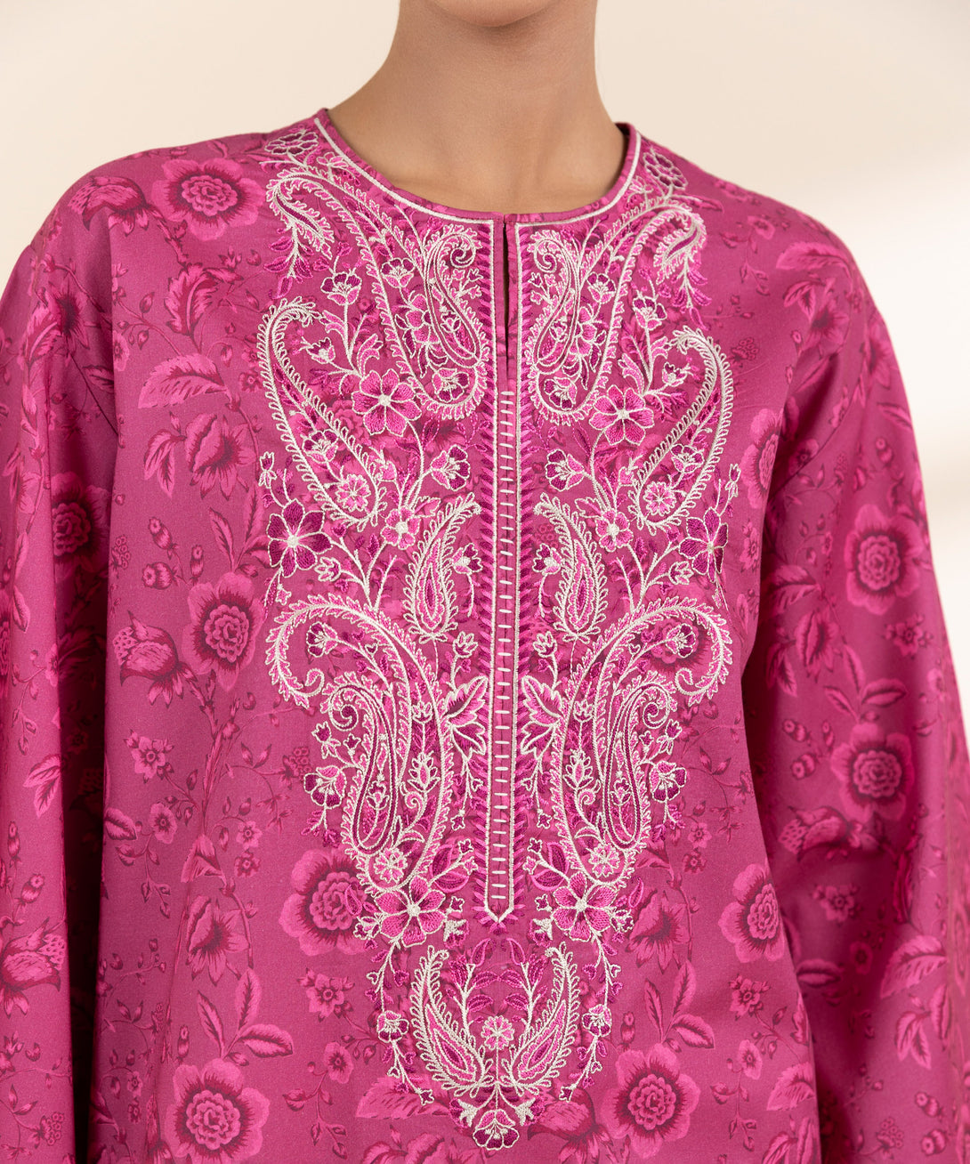 Women's Unstitched Lawn Embroidered Pink 2 Piece Suit