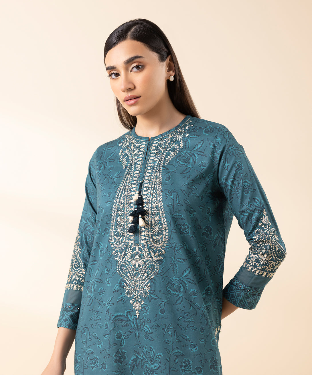 Women's Unstitched Lawn Embroidered Blue 2 Piece Suit