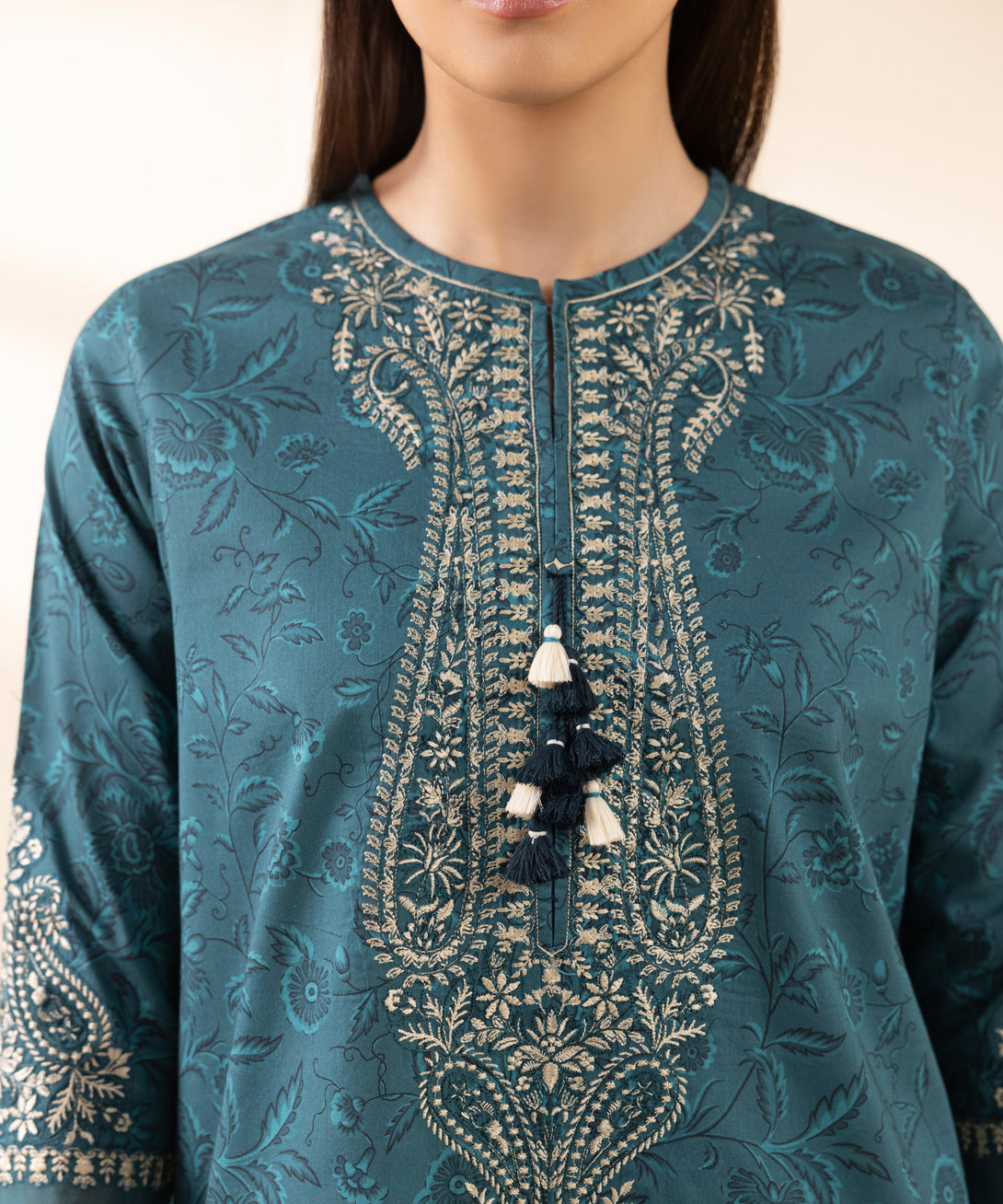 Women's Unstitched Lawn Embroidered Blue 2 Piece Suit