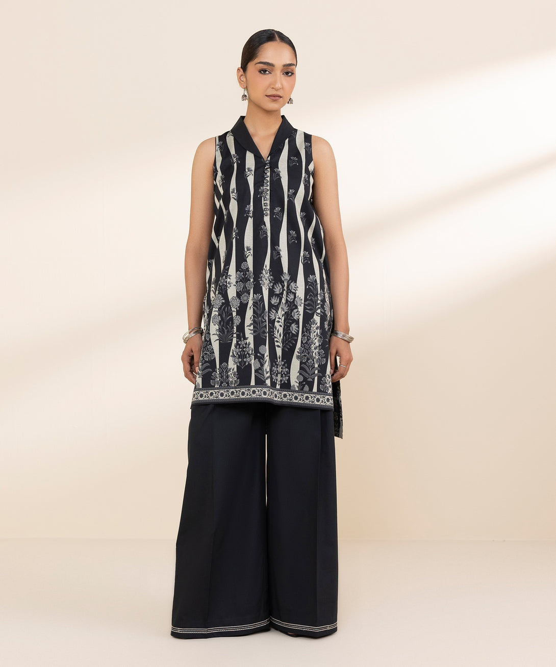 Women's Unstitched Lawn Embroidered Black 2 Piece Suit