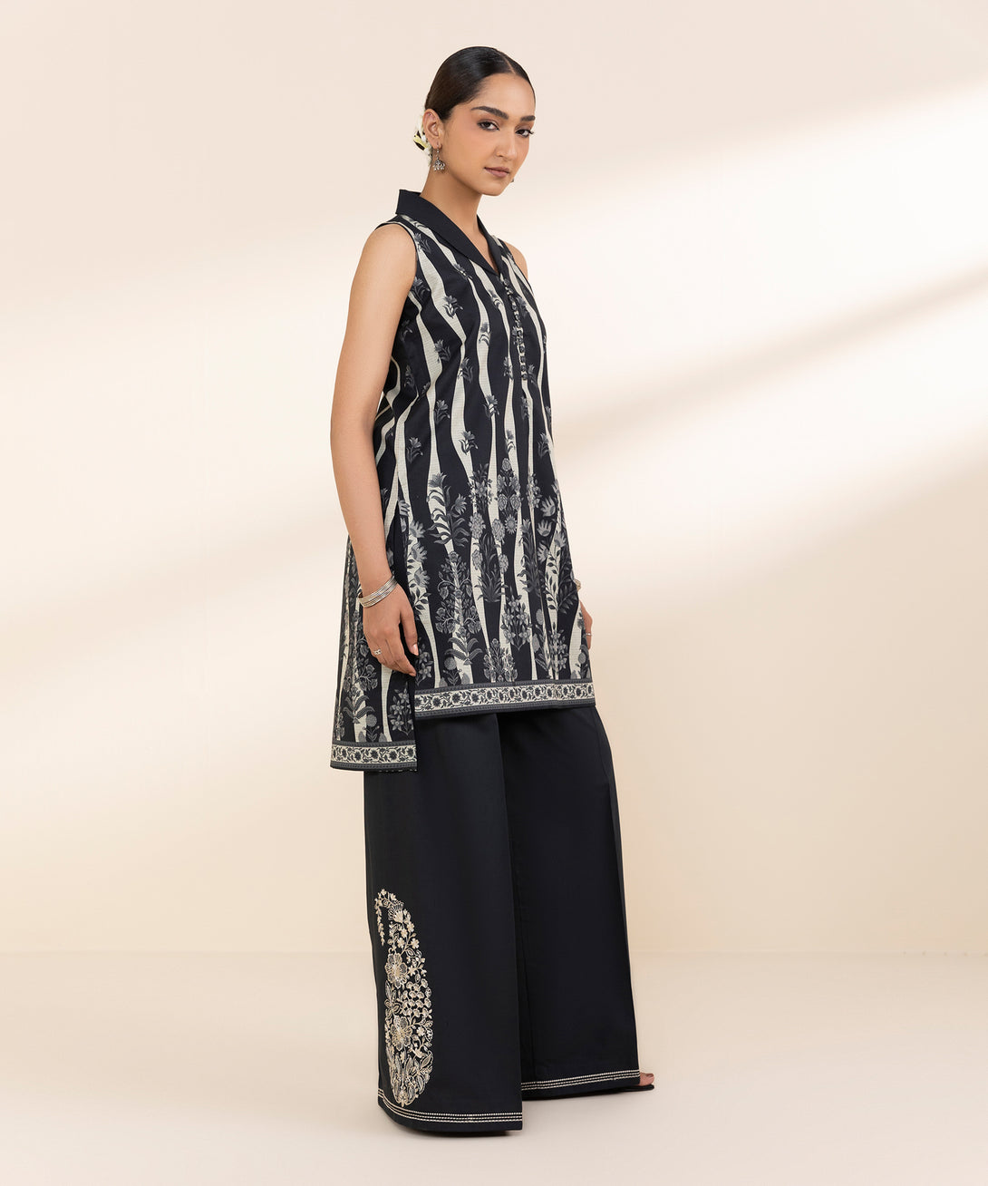 Women's Unstitched Lawn Embroidered Black 2 Piece Suit