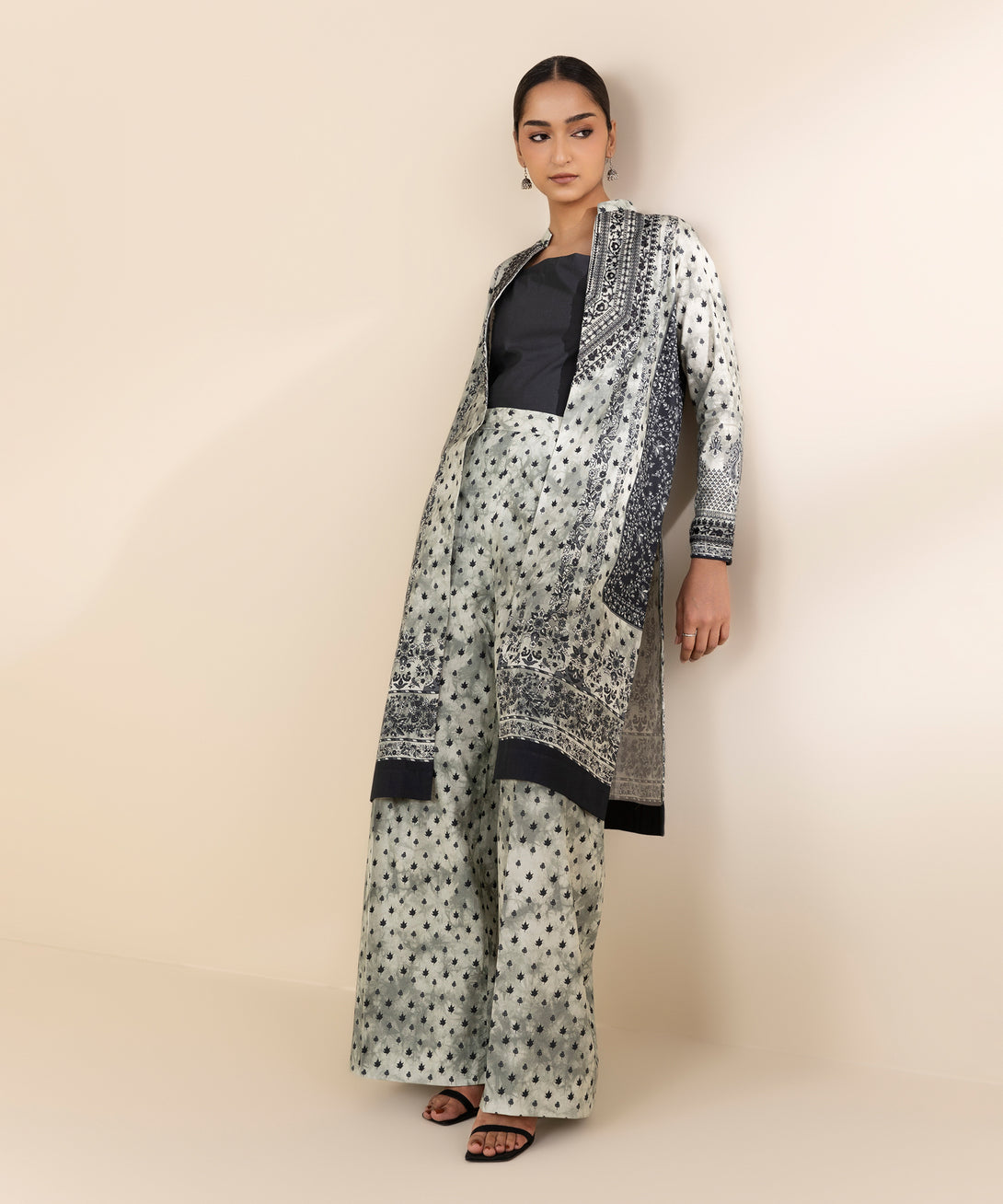 Women's Unstitched Lawn Embroidered Black 2 Piece Suit