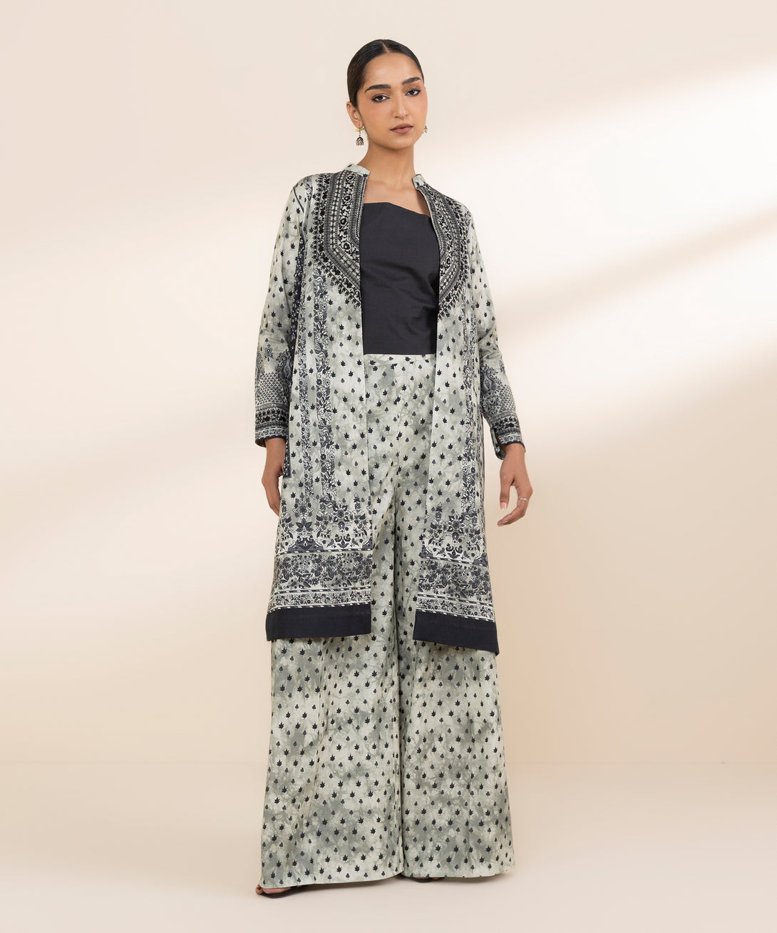 Women's Unstitched Lawn Embroidered Black 2 Piece Suit