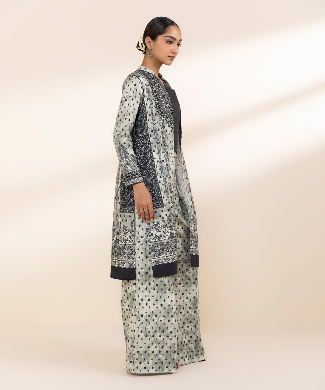 Women's Unstitched Lawn Embroidered Black 2 Piece Suit