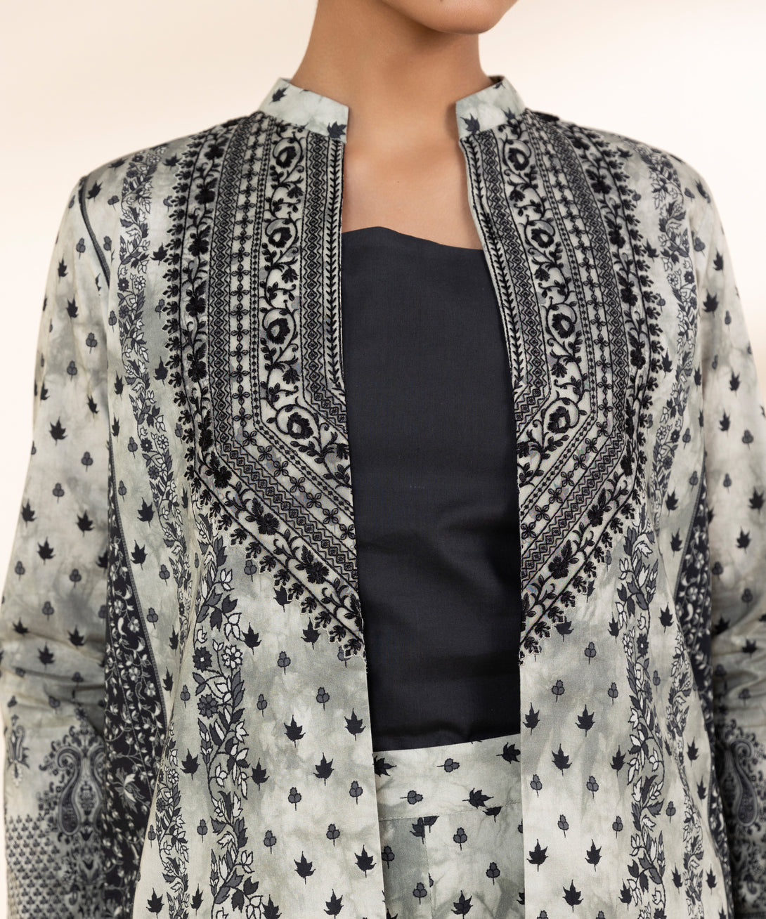 Women's Unstitched Lawn Embroidered Black 2 Piece Suit
