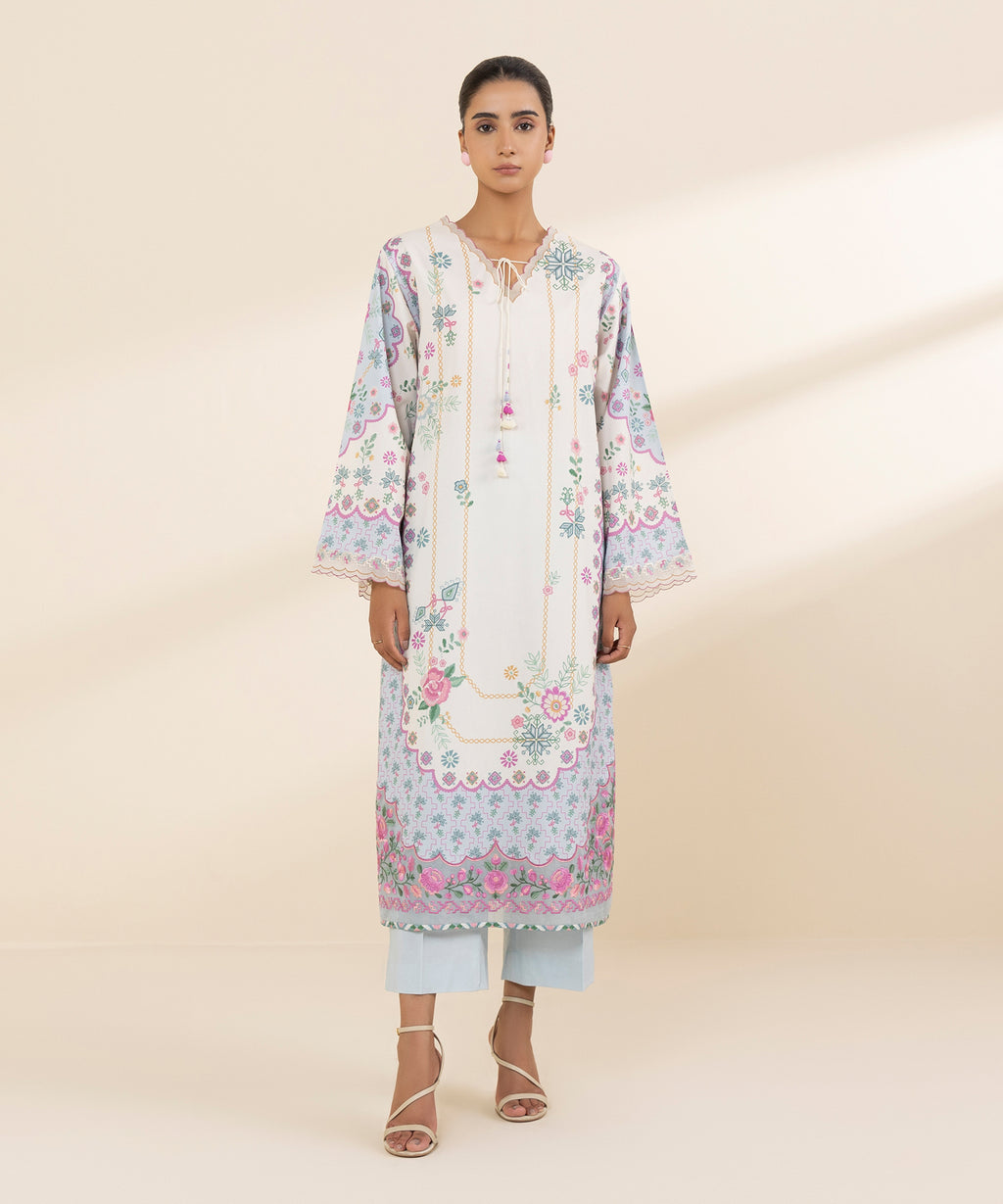 Women's Unstitched Lawn Embroidered Multi 2 Piece Suit