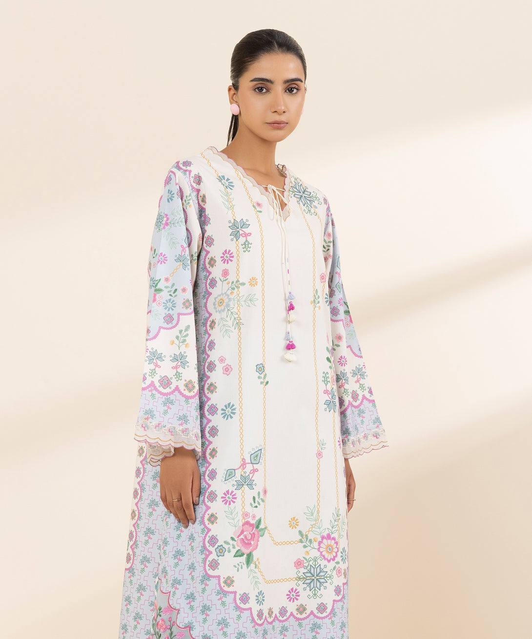 Women's Unstitched Lawn Embroidered Multi 2 Piece Suit