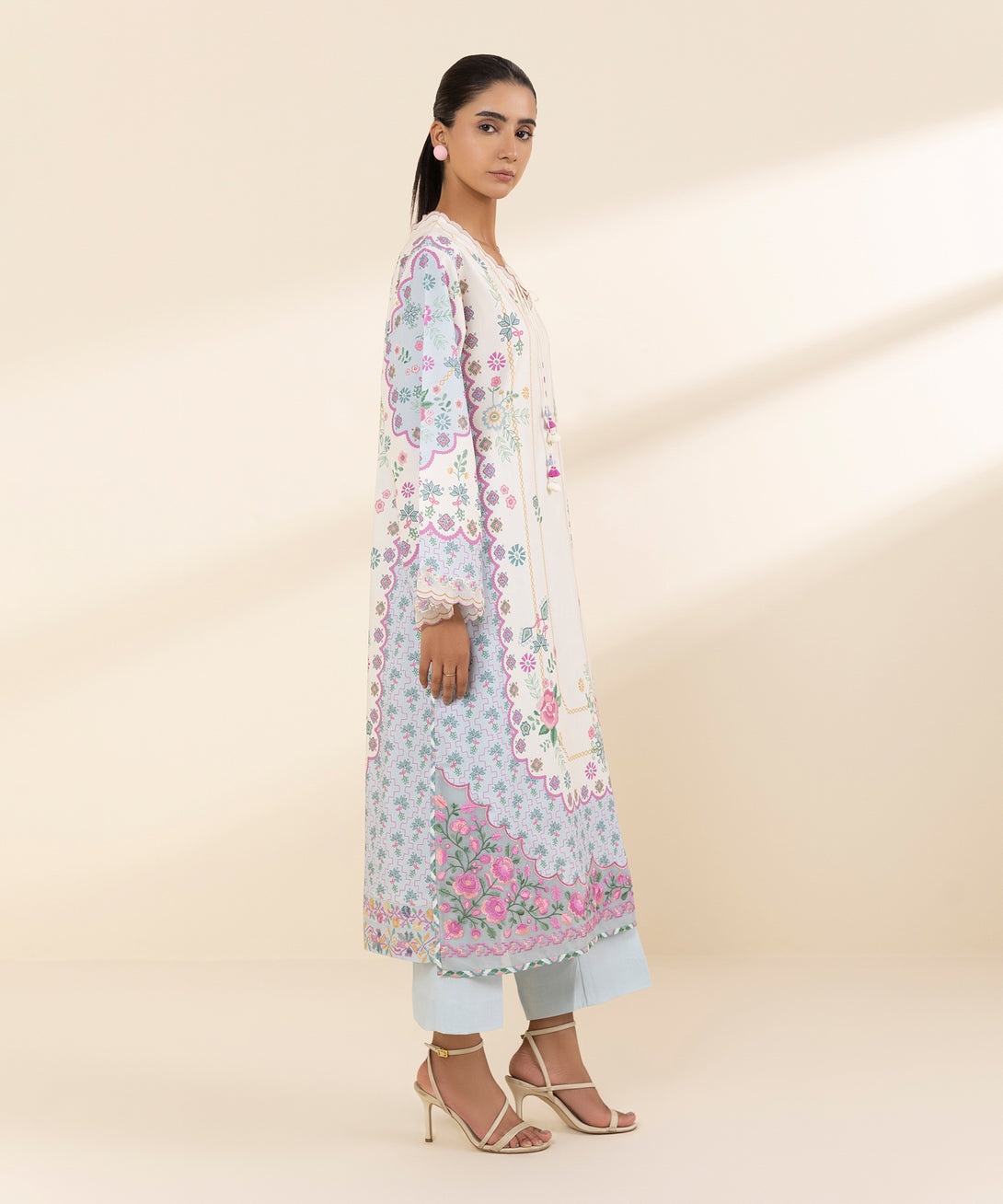 Women's Unstitched Lawn Embroidered Multi 2 Piece Suit