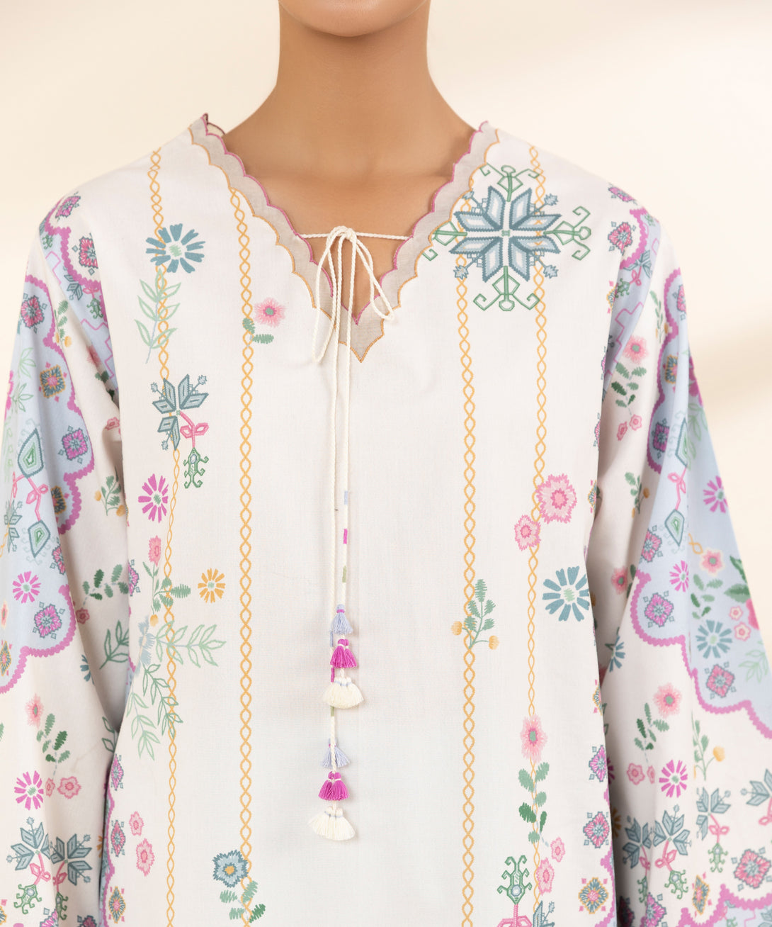 Women's Unstitched Lawn Embroidered Multi 2 Piece Suit