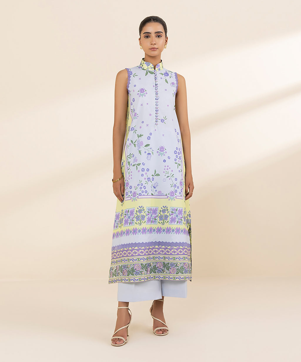 Women's Unstitched Lawn Embroidered Blue 2 Piece Suit