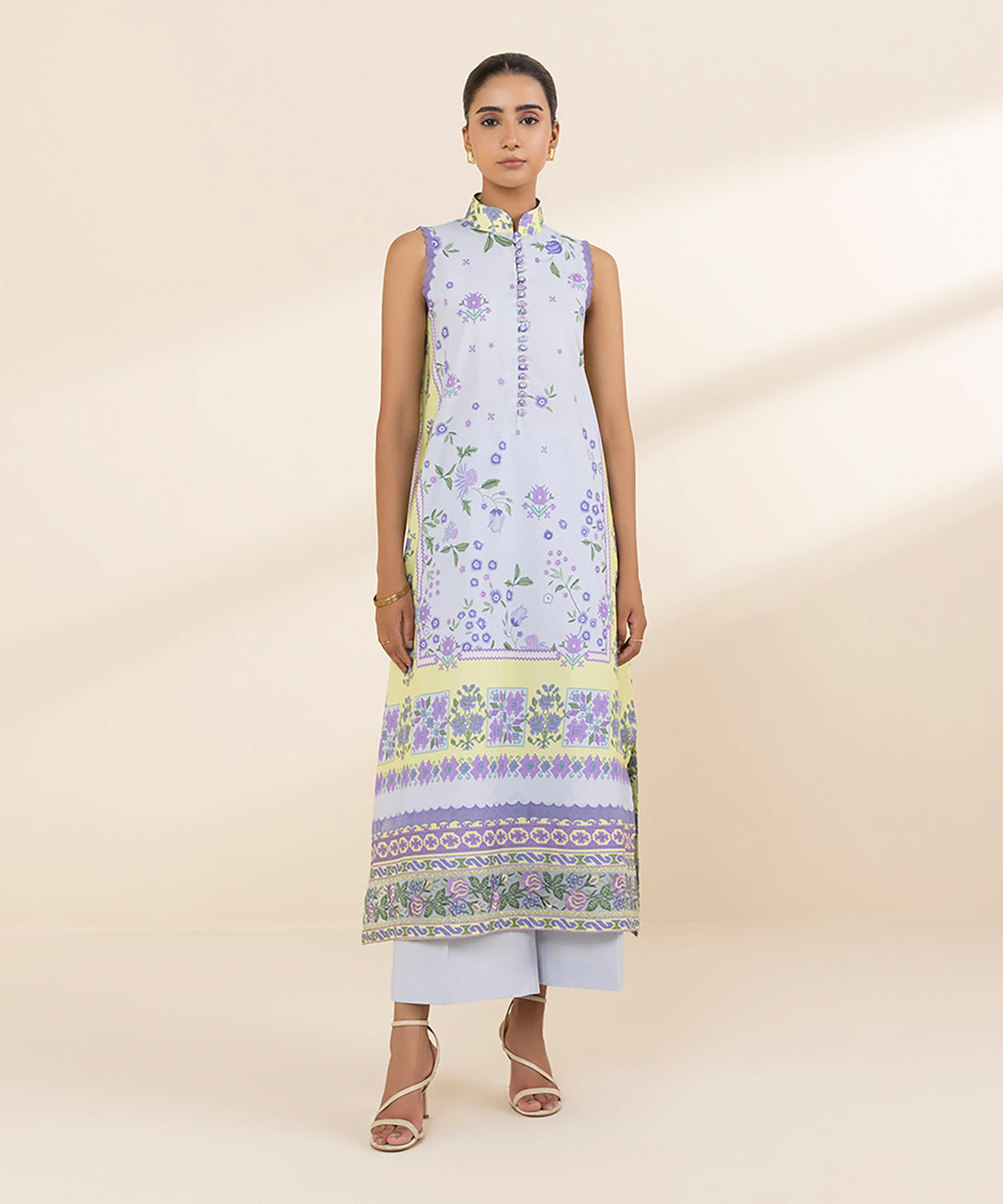 Women's Unstitched Lawn Embroidered Blue 2 Piece Suit