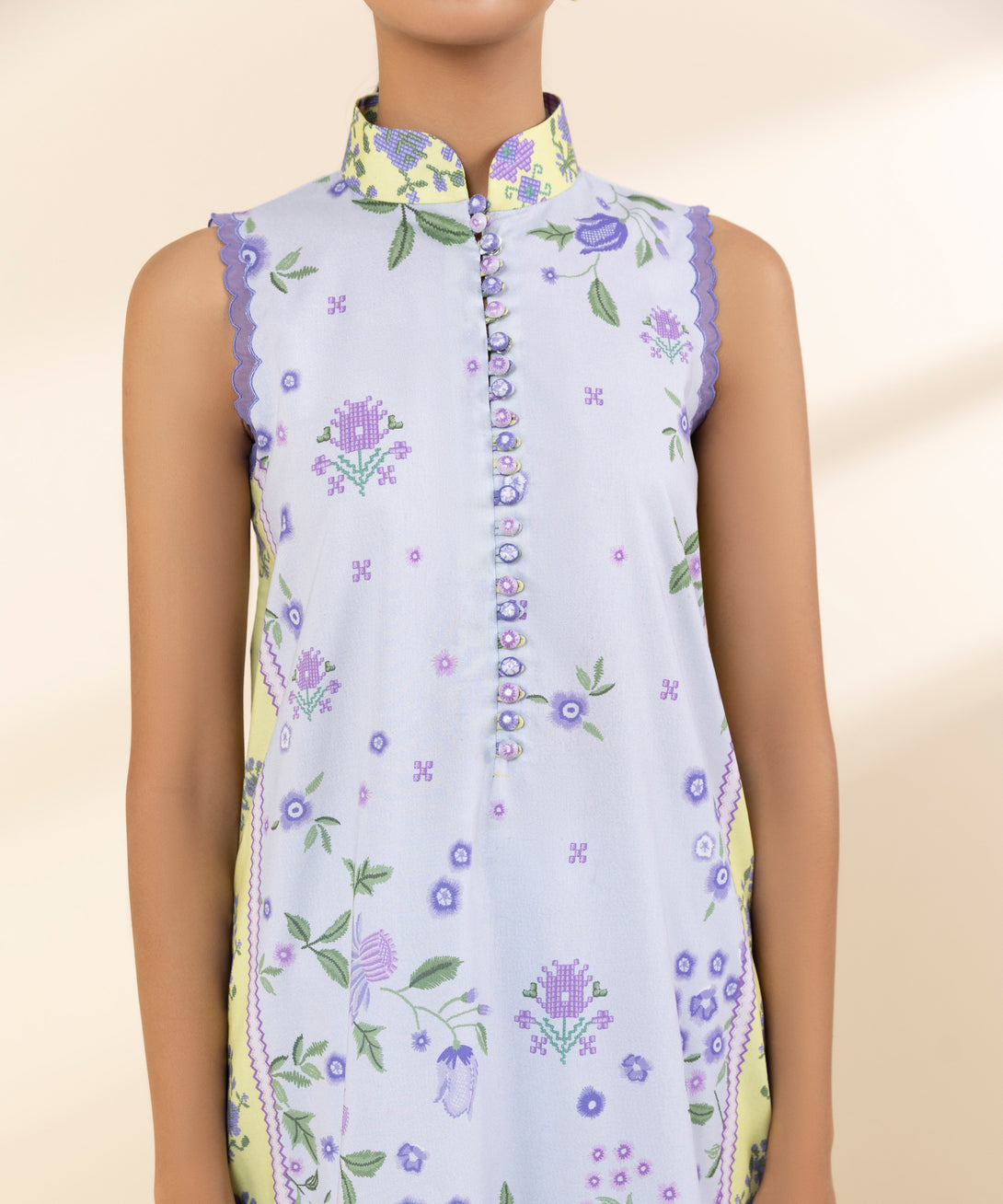 Women's Unstitched Lawn Embroidered Blue 2 Piece Suit