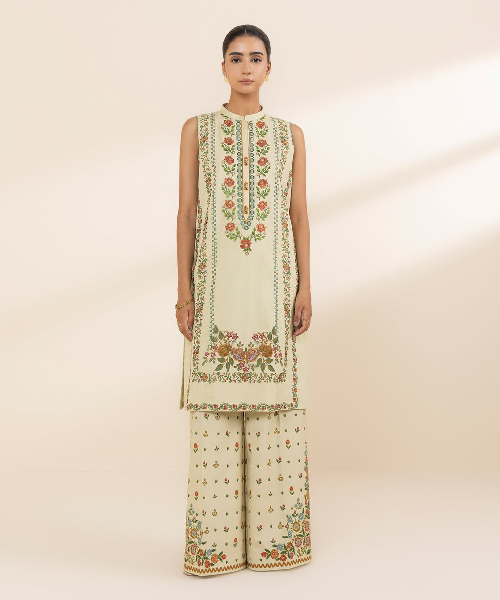 Women's Unstitched Lawn Embroidered Multi 2 Piece Suit