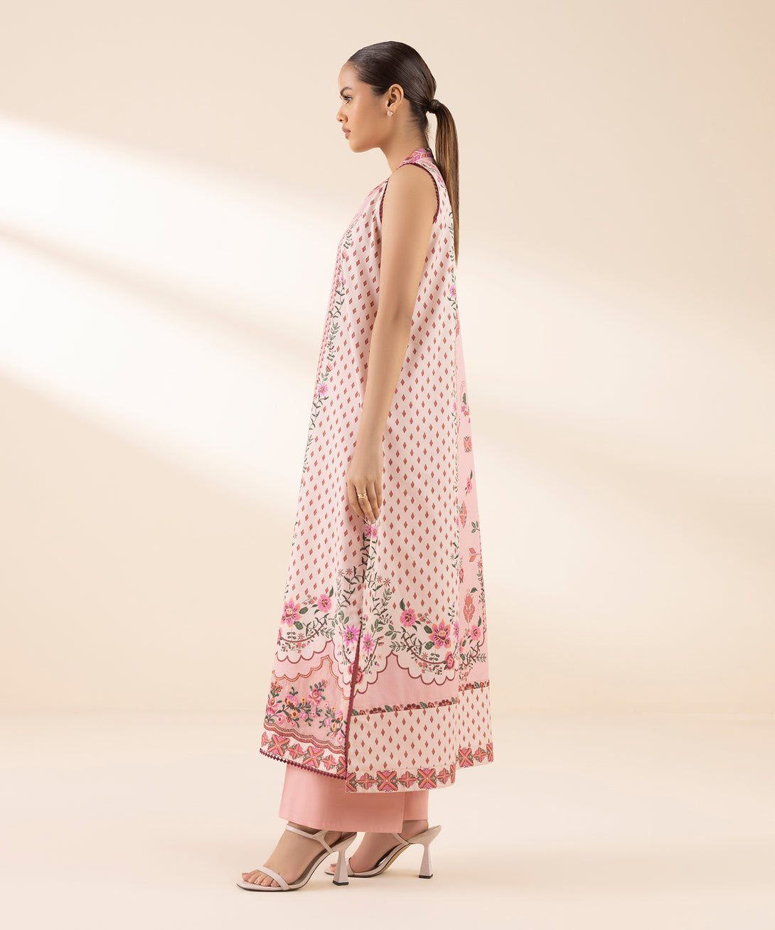 Women's Unstitched Lawn Embroidered Pink 2 Piece Suit