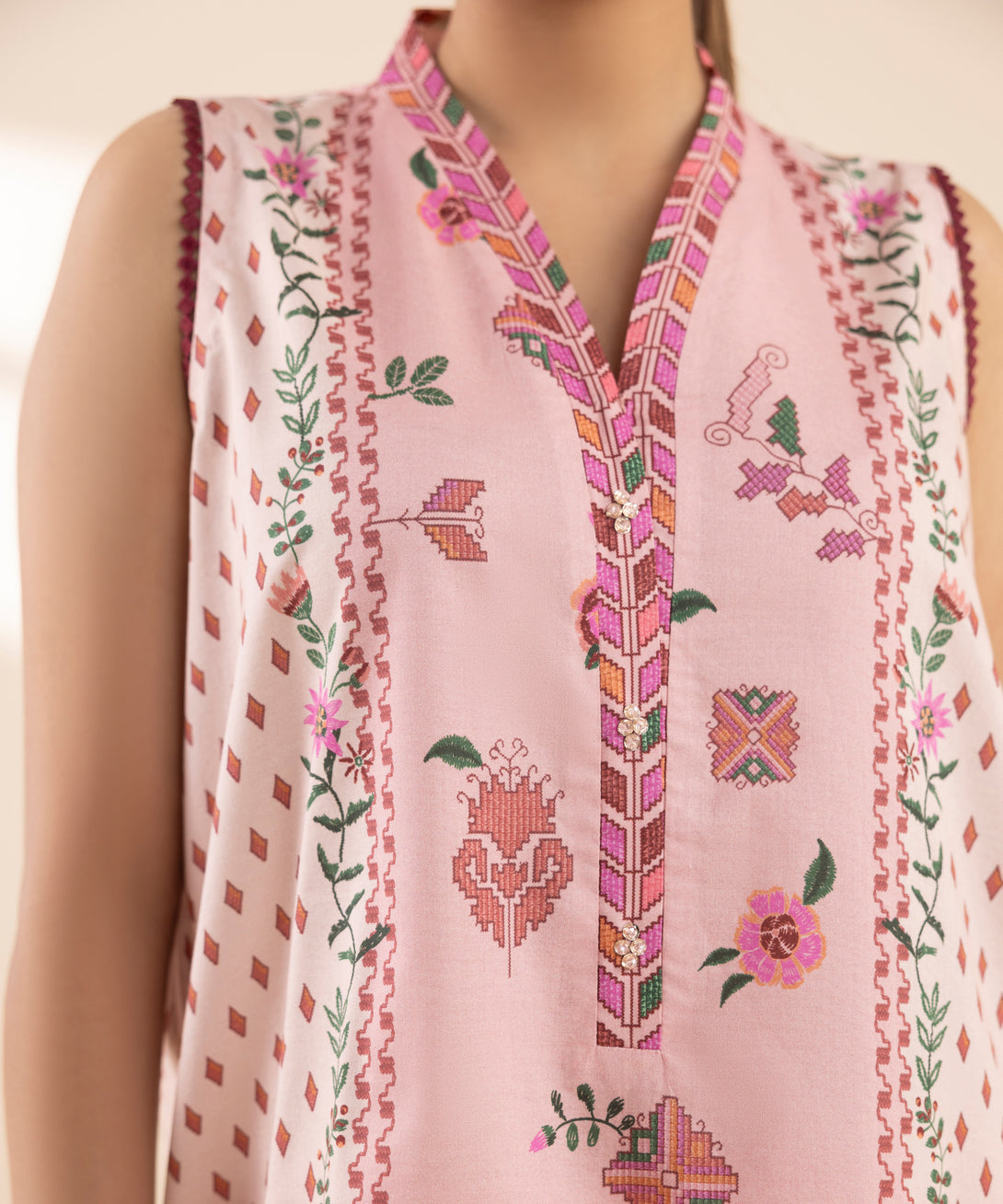 Women's Unstitched Lawn Embroidered Pink 2 Piece Suit
