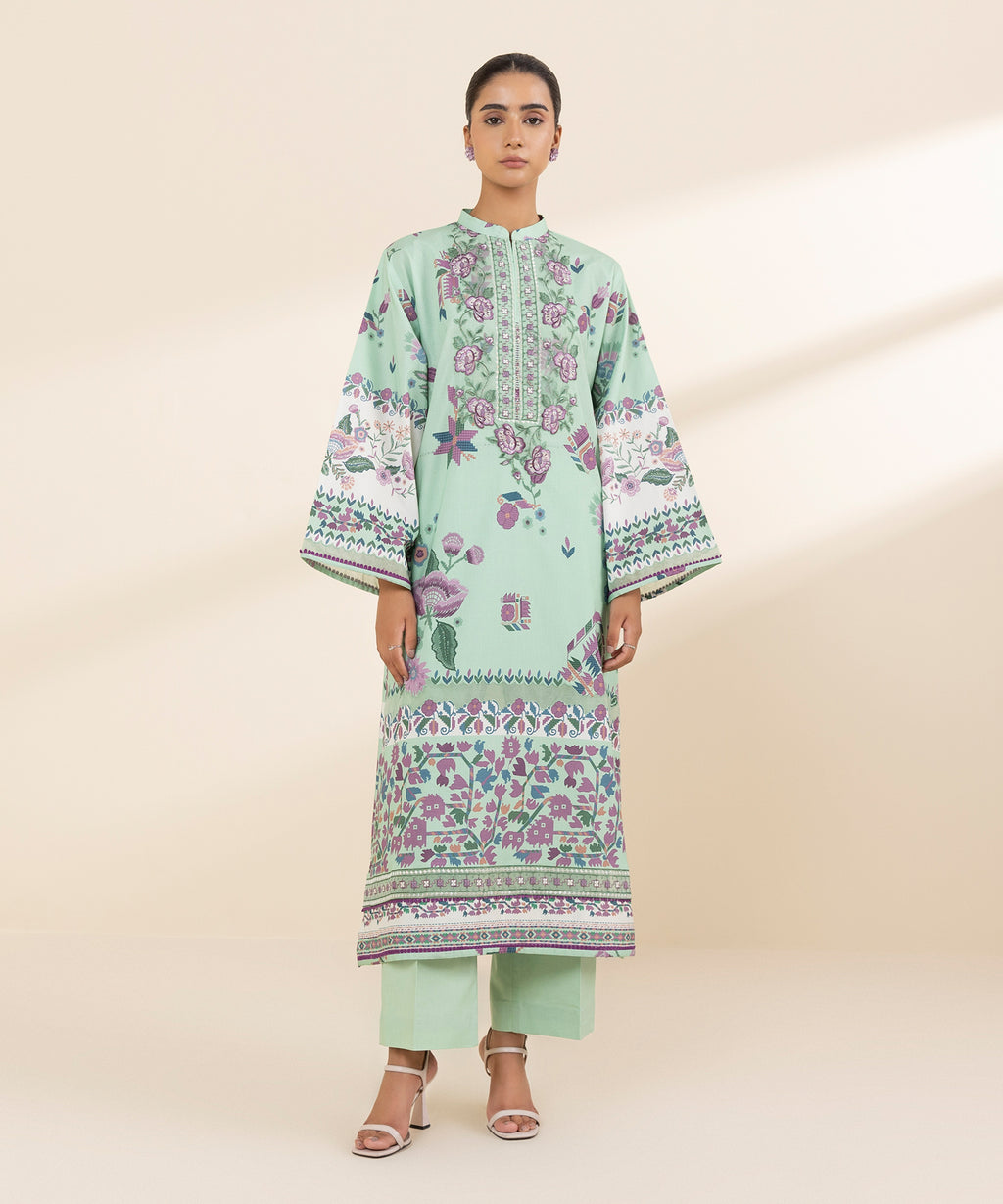 Women's Unstitched Lawn Embroidered Blue 2 Piece Suit