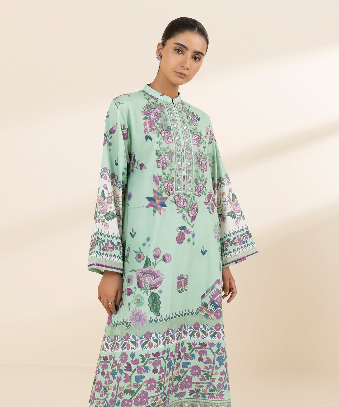 Women's Unstitched Lawn Embroidered Blue 2 Piece Suit