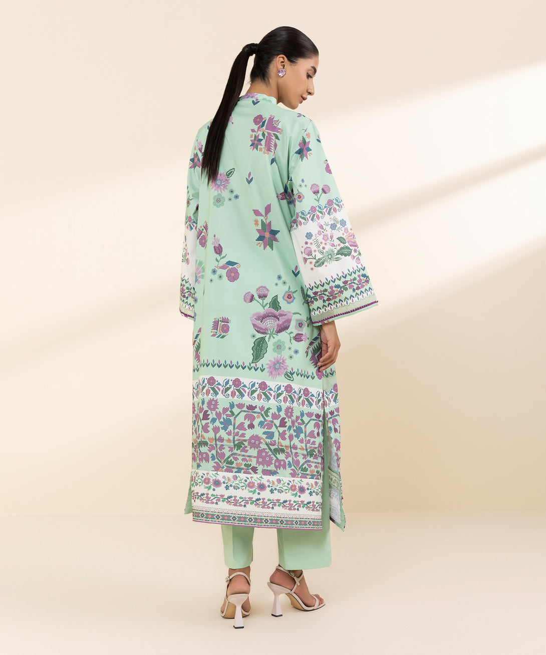 Women's Unstitched Lawn Embroidered Blue 2 Piece Suit