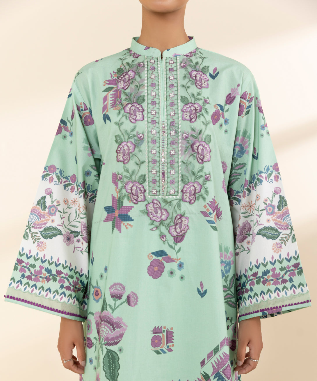 Women's Unstitched Lawn Embroidered Blue 2 Piece Suit